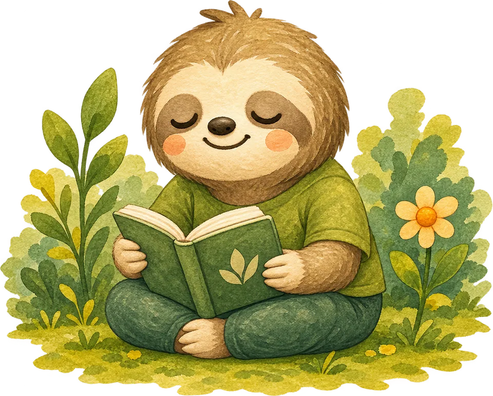 Lumi sitzt im Gras und liest in seinem grünen Buch